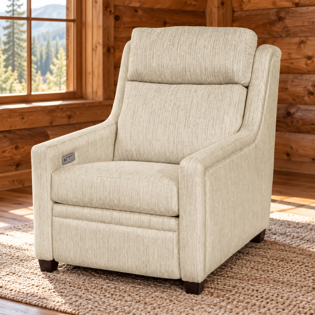 Hearthstone Sleek-Arm Chair in a cabin living room