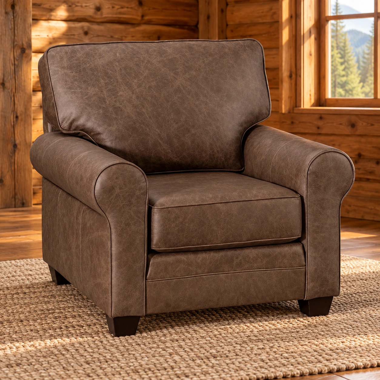 Willow Glen Sock-Arm Leather Chair in a cabin living room