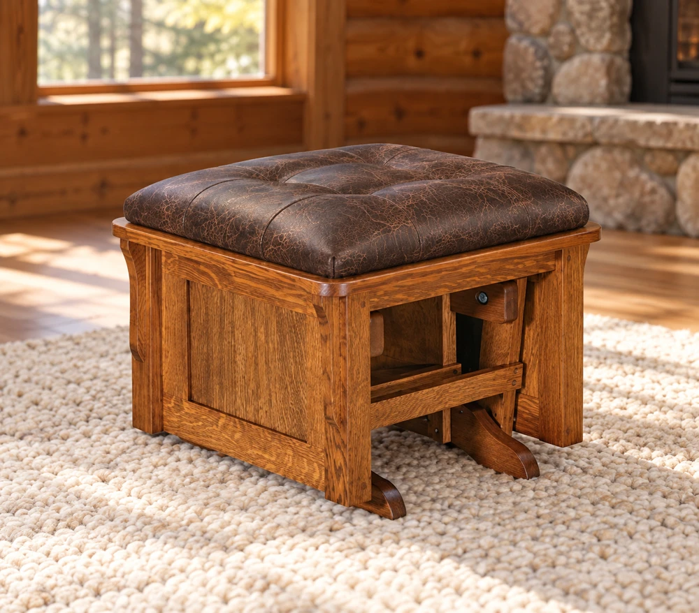 Walnut Hollow Panel Ottoman in a cabin