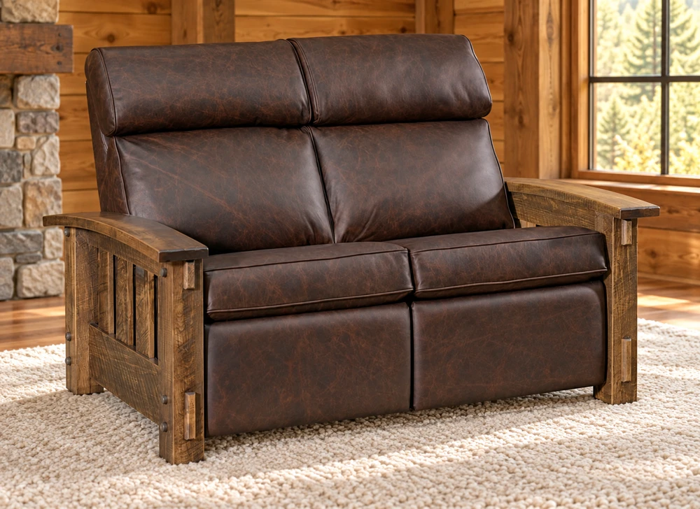 Ridge Haven Inset-Panel Wall-Hugger Loveseat Recliner in a cabin