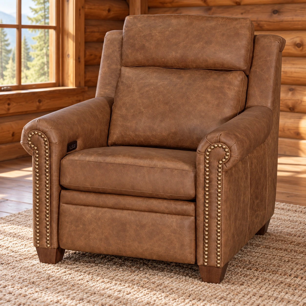 Hearthstone Rolled-Arm Chair in a cabin living room