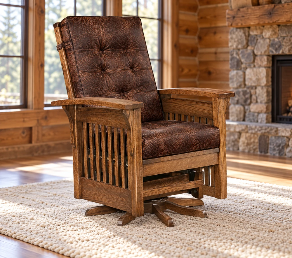 Walnut Hollow Slat Glider Swivel in a cabin