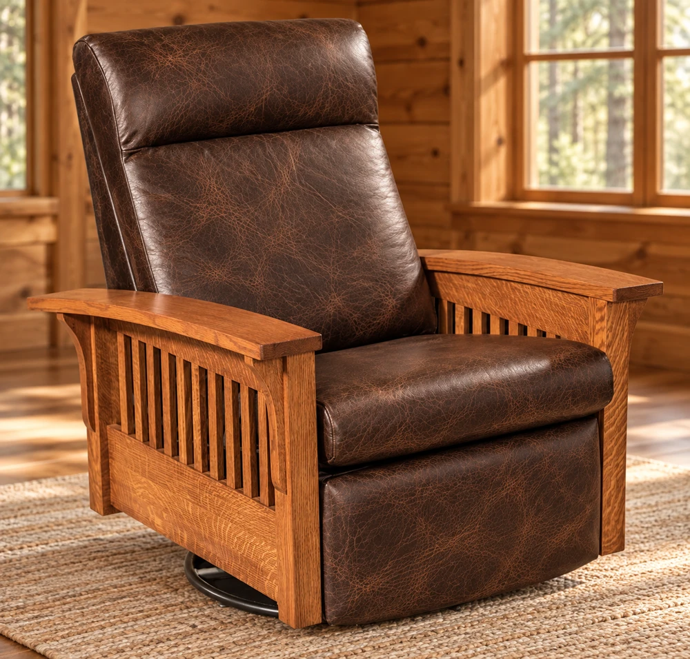 Prairie Bend Glider Recliner Swivel in a cabin