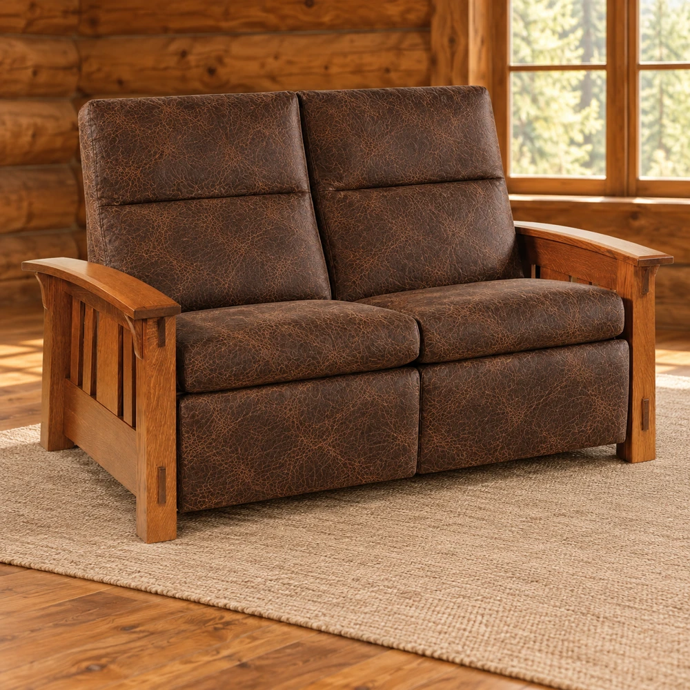 Canyon Forge Wall-Hugger Loveseat Recliner in a cabin
