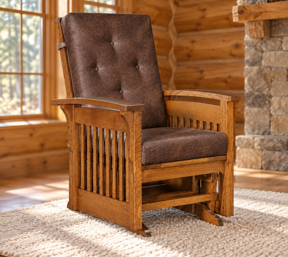 Walnut Hollow Slat Glider in a cabin