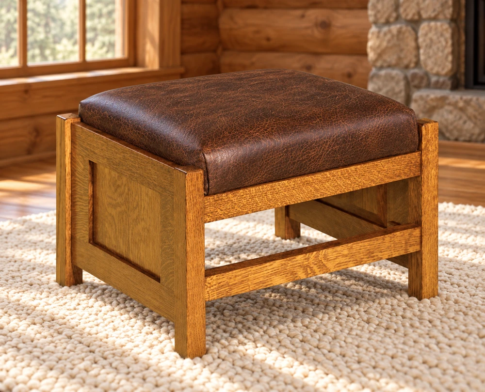 Cedar Crossing Panel Footstool in a cabin