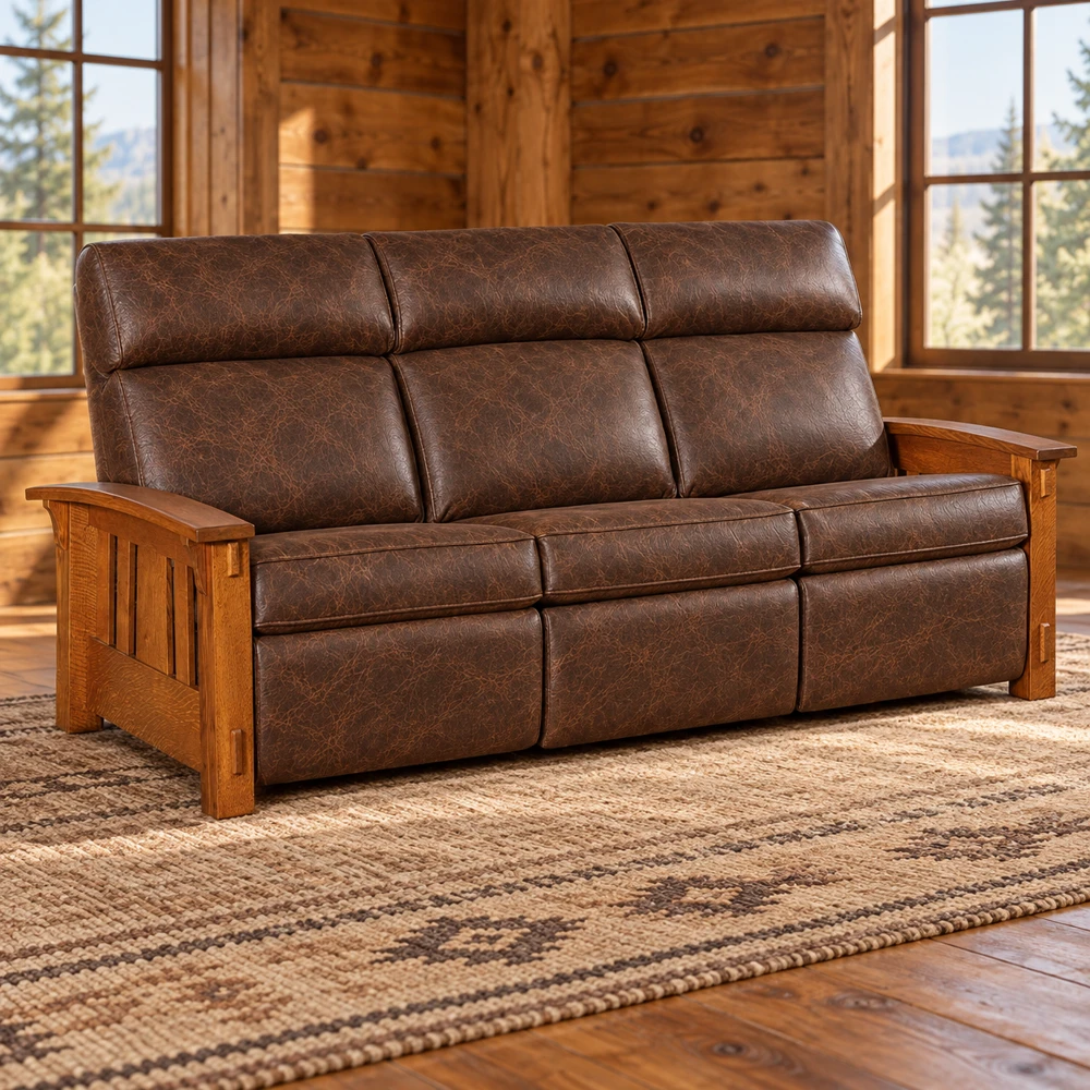 Canyon Forge Inset-Panel Wall-Hugger Sofa Recliner in a cabin