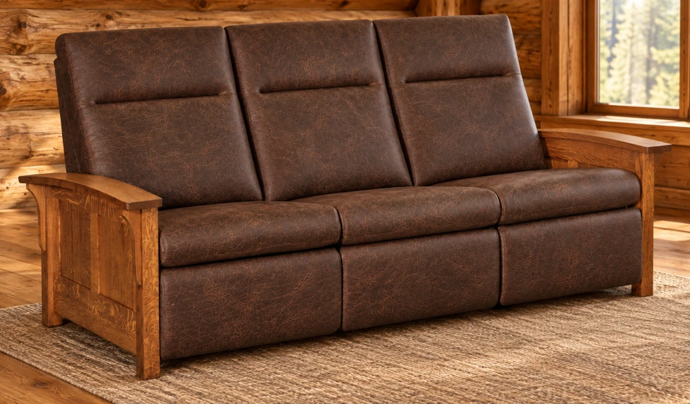 Summit Hollow Panel Wall-Hugger Sofa Recliner in a cabin