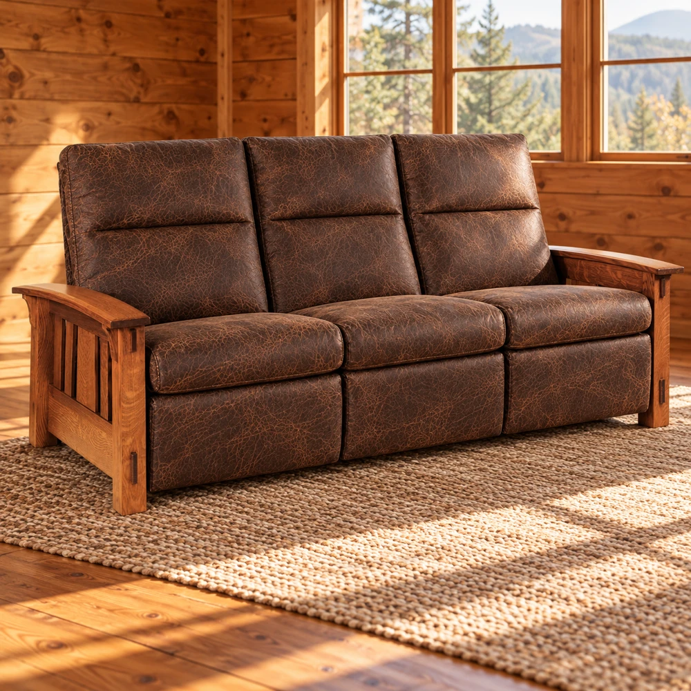 Canyon Forge Wall-Hugger Sofa Recliner in a cabin