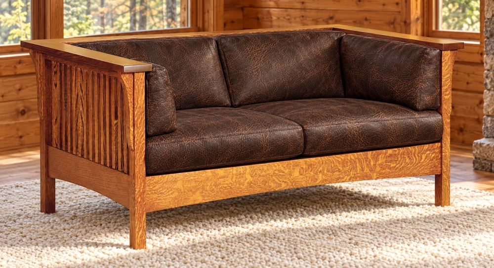 Cedar Crossing Slat Loveseat in a cabin