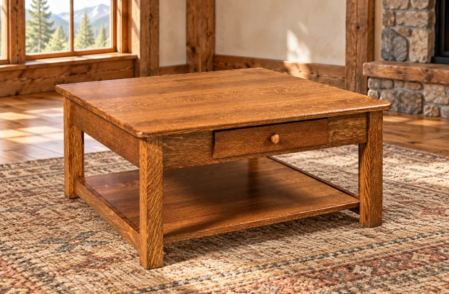Millstone Run Square Drawer Coffee Table in a cabin