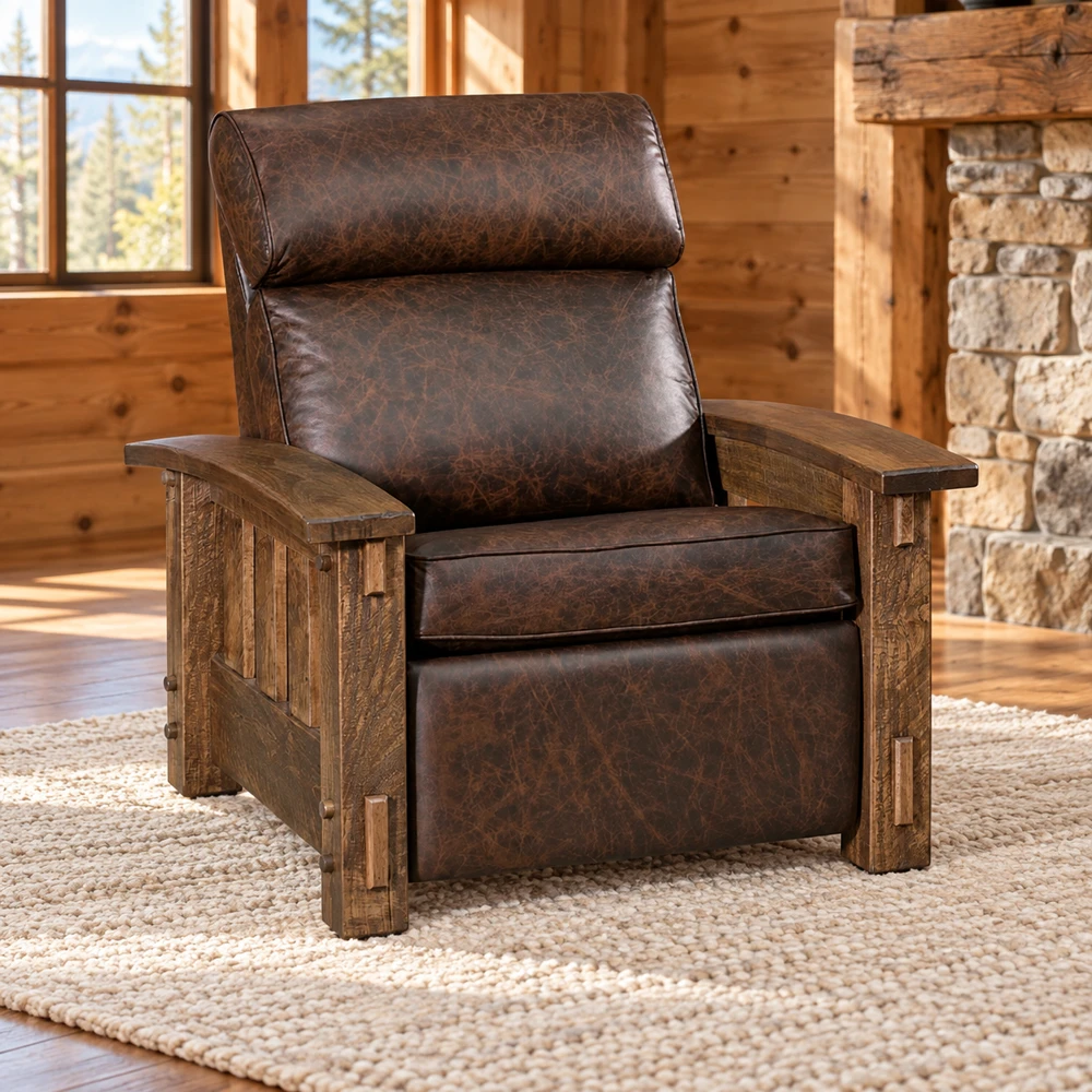 Ridge Haven Inset-Panel Wall-Hugger Chair Recliner in a cabin