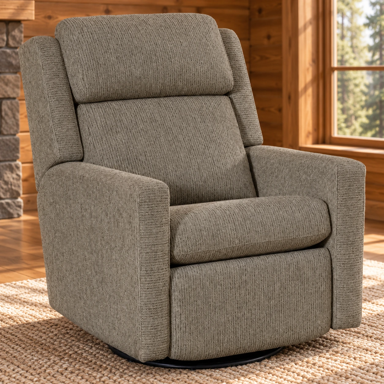 Willow Vale Swivel Recliner in a cabin living room