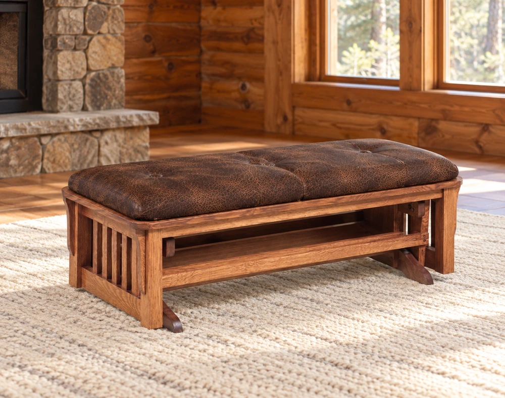 Walnut Hollow Slat Loveseat Ottoman in a cabin