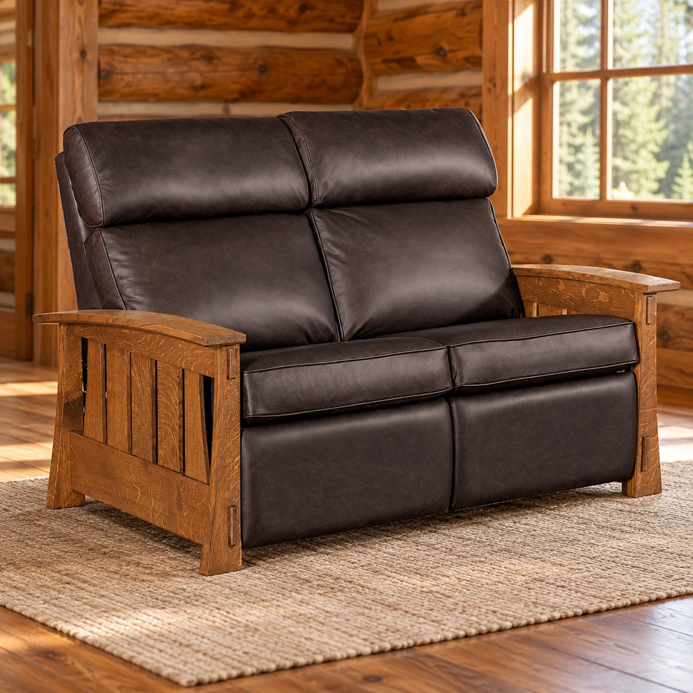 Fern Terrace Inset-Panel Wall-Hugger Loveseat Recliner in a cabin