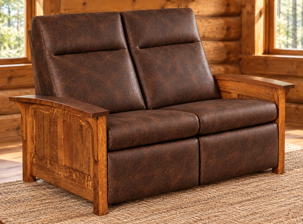 Summit Hollow Panel Wall-Hugger Loveseat Recliner in a cabin