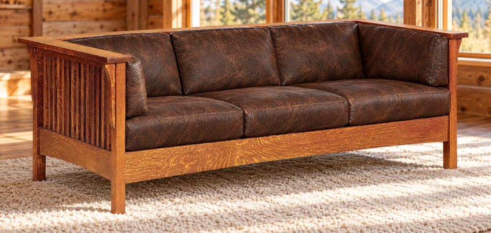 Cedar Crossing Slat Sofa in a cabin