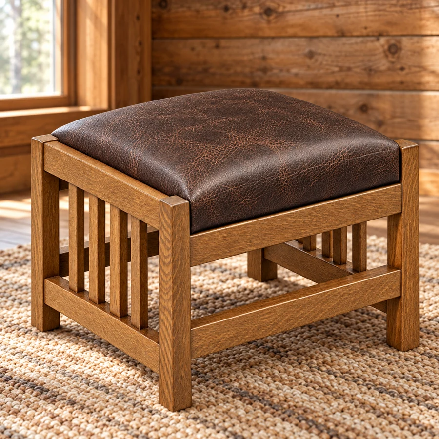 Spring Hollow Slat-Side Footstool in a cabin