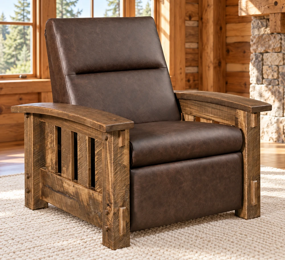 Ridge Haven Rail-Side Wall-Hugger Chair Recliner in a cabin