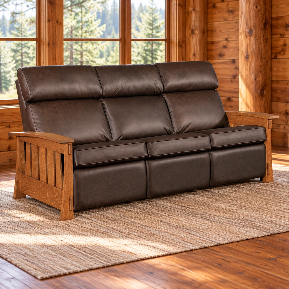 Fern Terrace Inset-Panel Wall-Hugger Sofa Recliner in a cabin