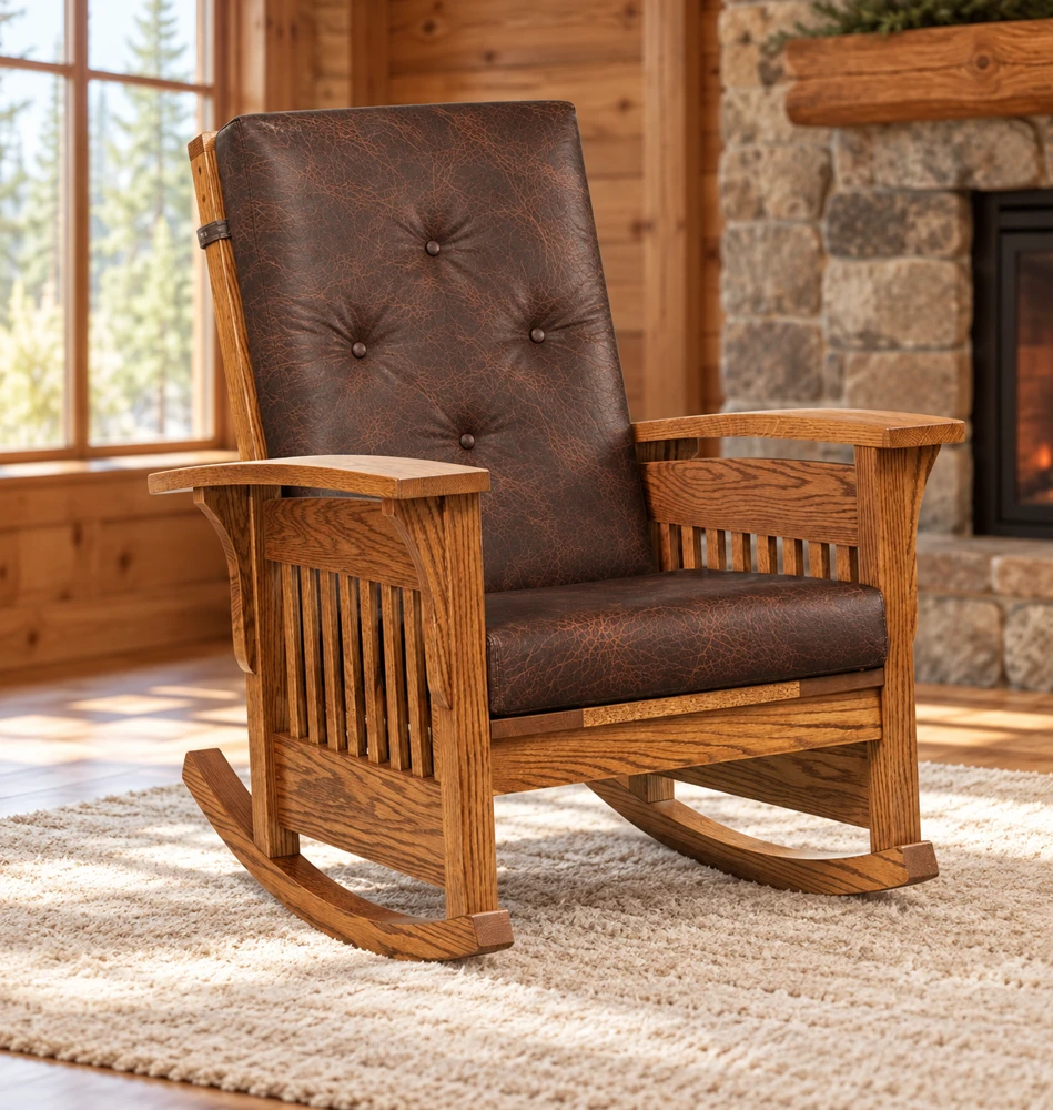 Walnut Hollow Slat Rocker in a cabin