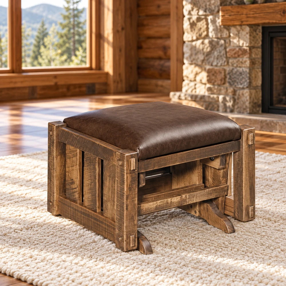Ridge Haven Rail-Side Ottoman in a cabin