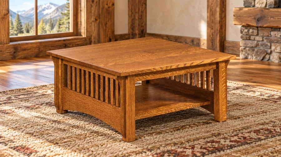 Trailmark Slat-Side Square Coffee Table in a cabin