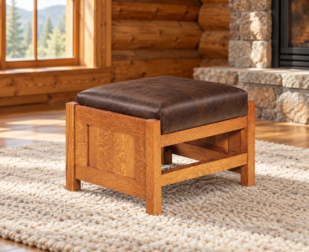 Walnut Hollow Panel Morris Footstool in a cabin