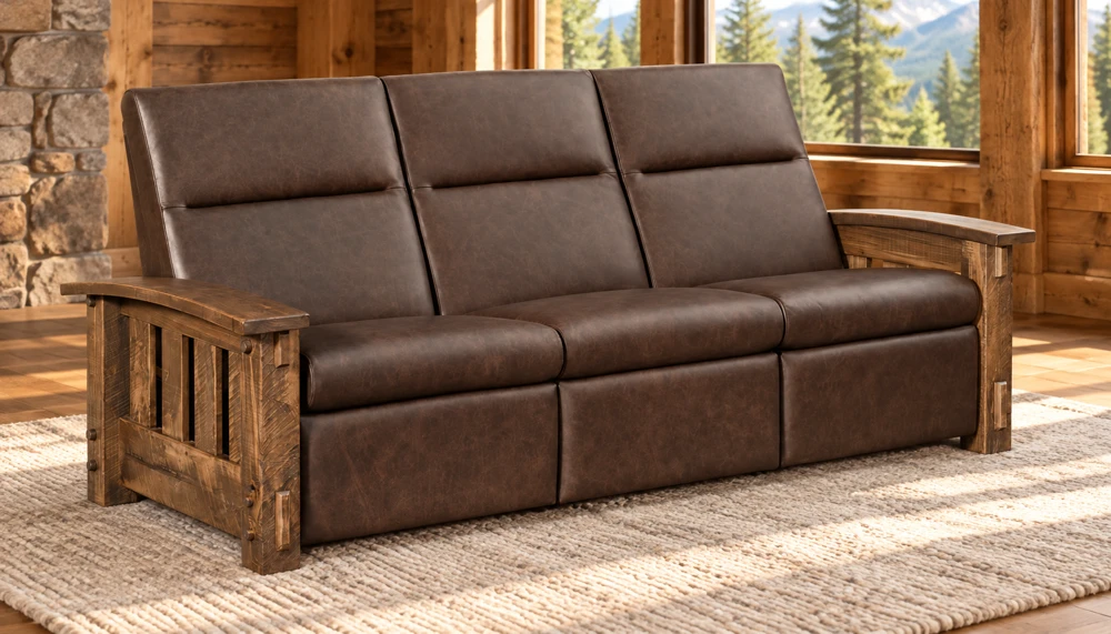 Ridge Haven Rail-Side Wall-Hugger Sofa Recliner in a cabin