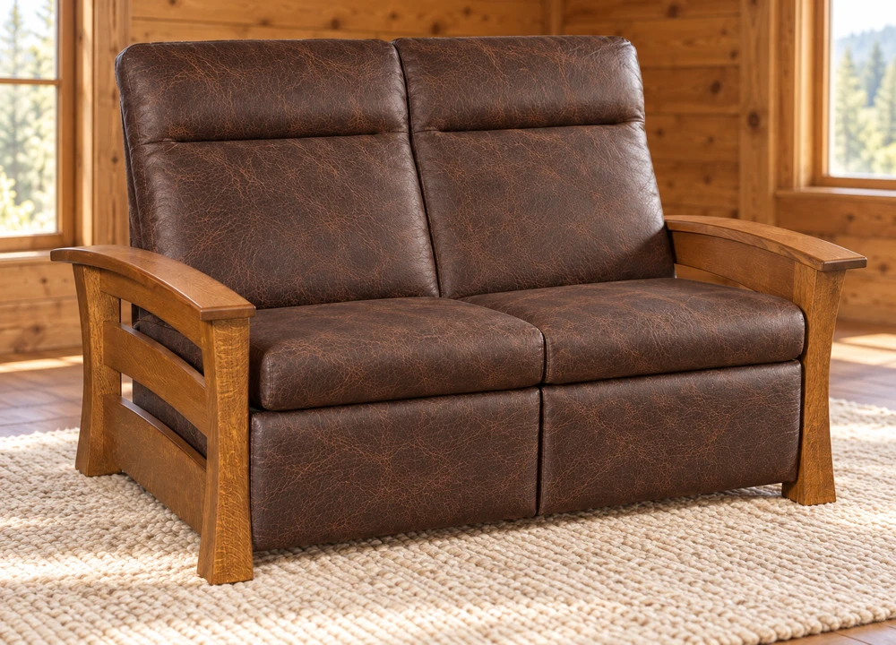 Oakfield Hollow Wall-Hugger Loveseat Recliner in a cabin