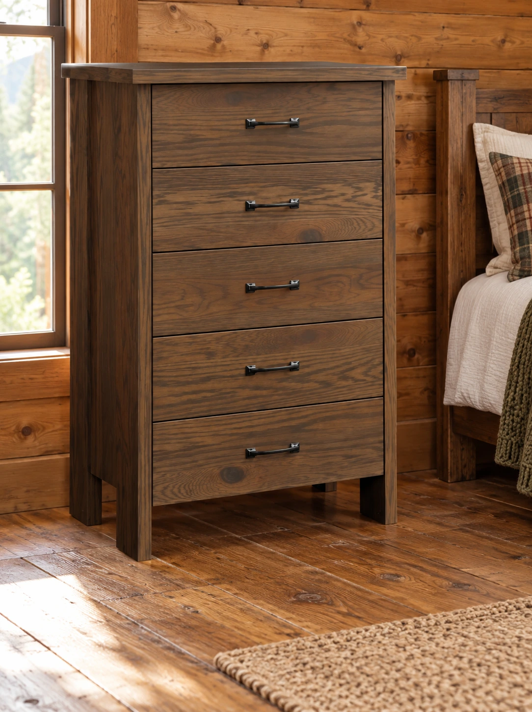 Prairie Crest Five-Drawer Chest in a cabin