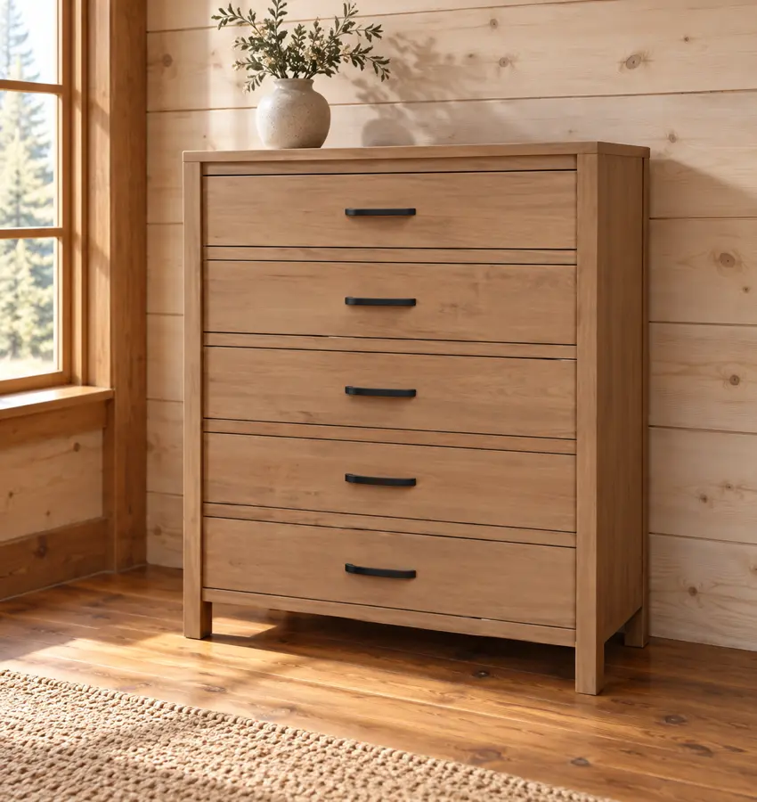 Willowbank Five-Drawer Chest in a cabin