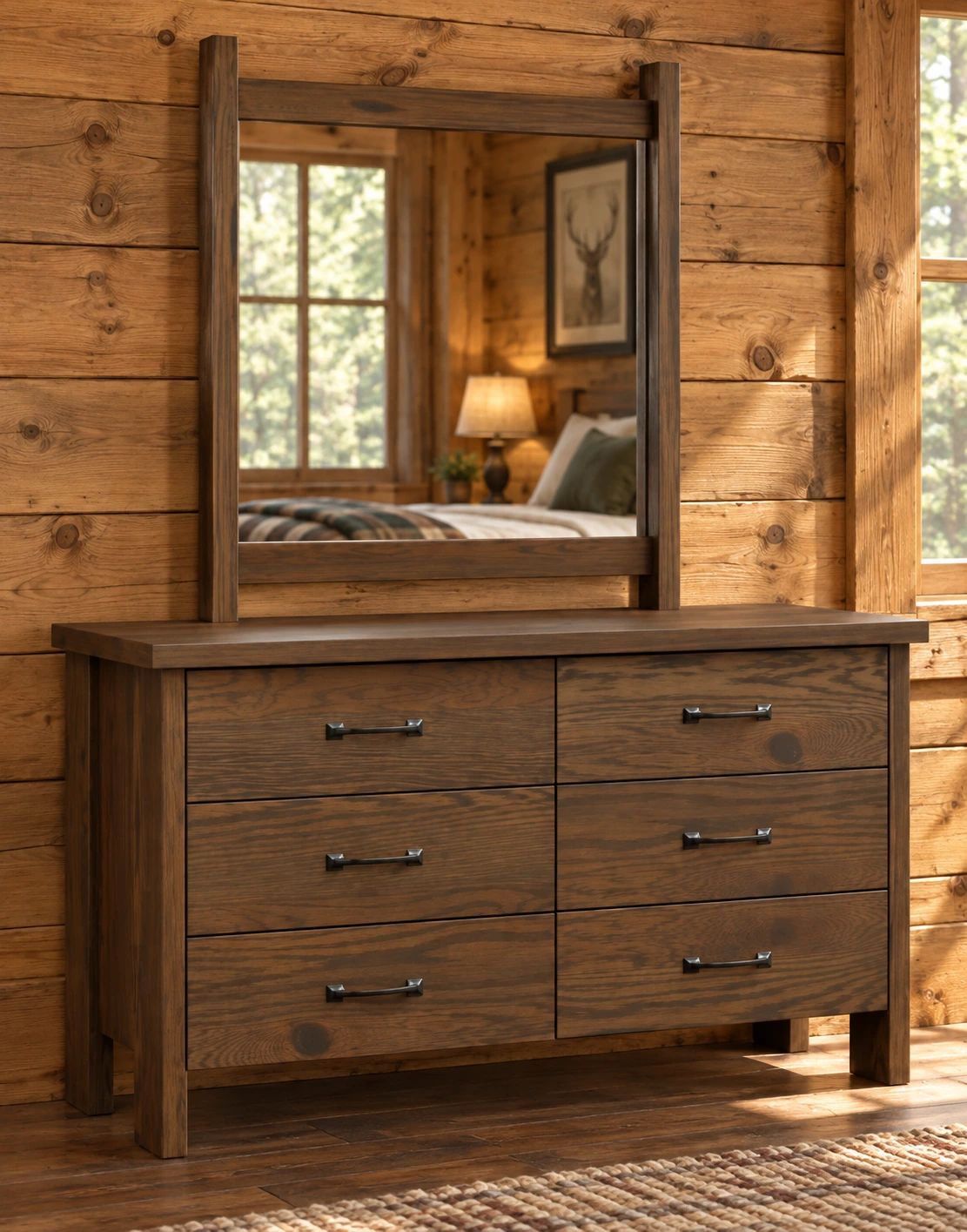 Prairie Crest Dresser Mirror in a cabin