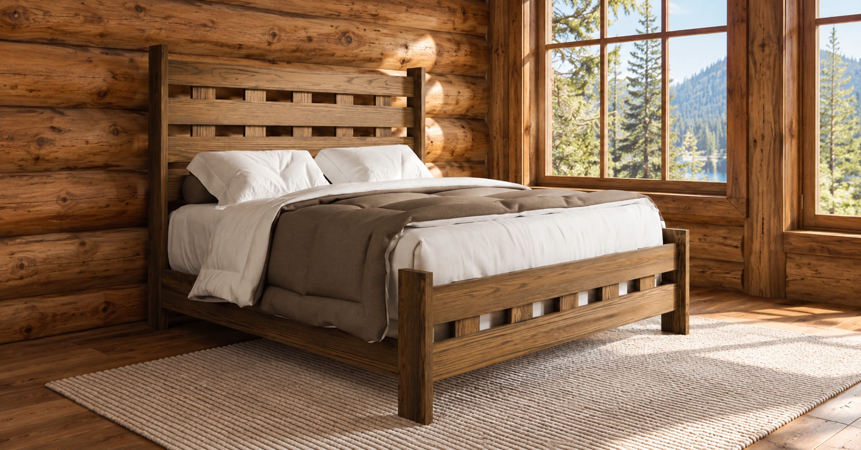 Prairie Crest Panel Bed in a cabin