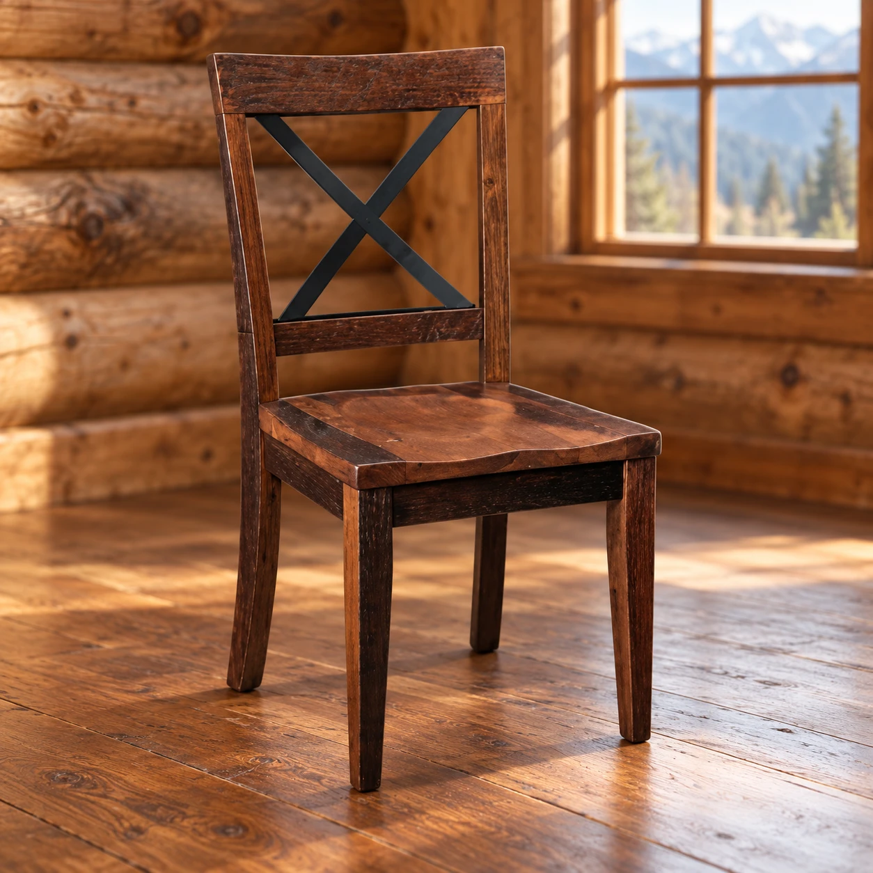 Ironwood Hollow Metal-Trim Side Dining Chair in a cabin