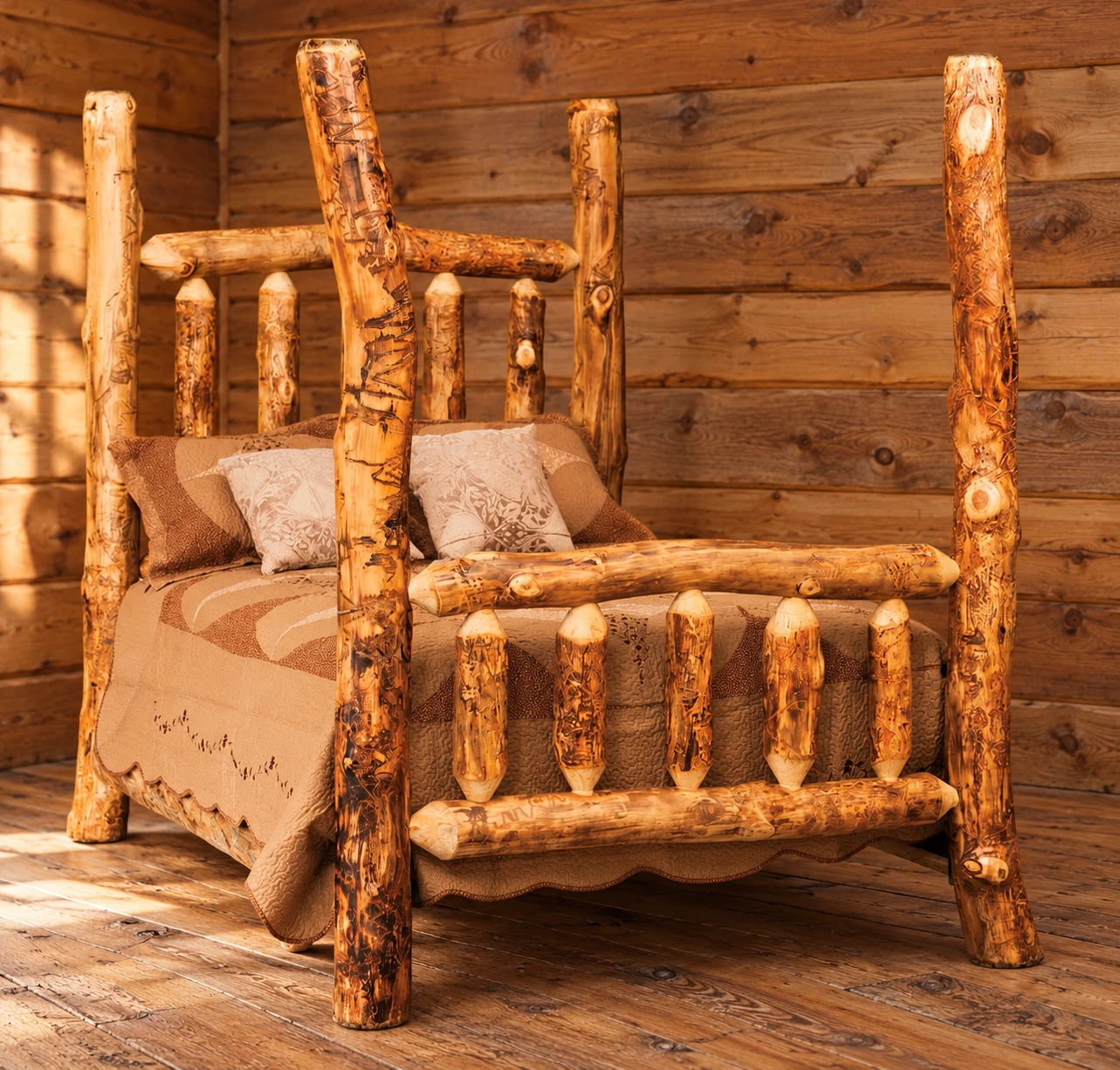 Timber Hollow Aspen Four-Poster Bed in a cabin bedroom