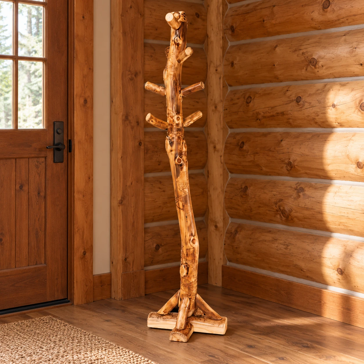 Timber Hollow Aspen Branch-Peg Coat Tree in a cabin living room