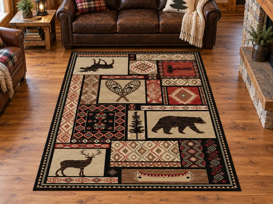 Timberland Wildlife Adventure Rug in a rustic cabin