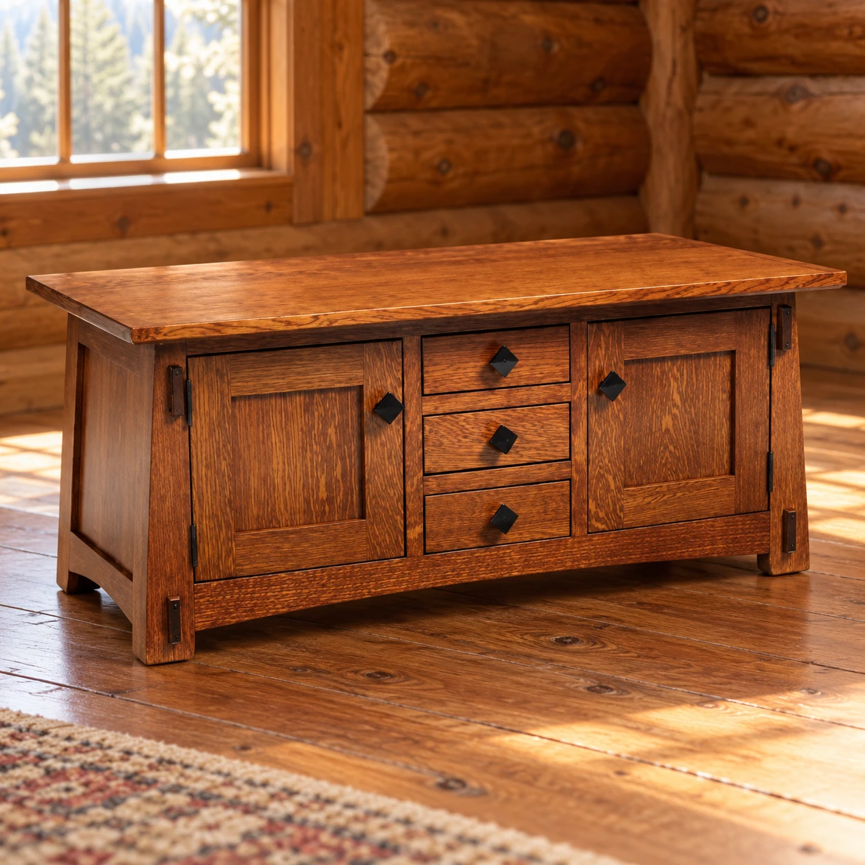 Stonebridge 42-Inch Cabinet Coffee Table in a cabin