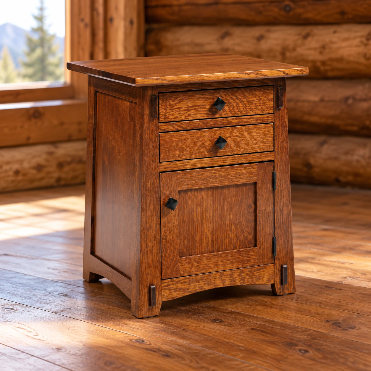 Stonebridge Cabinet End Table in a cabin
