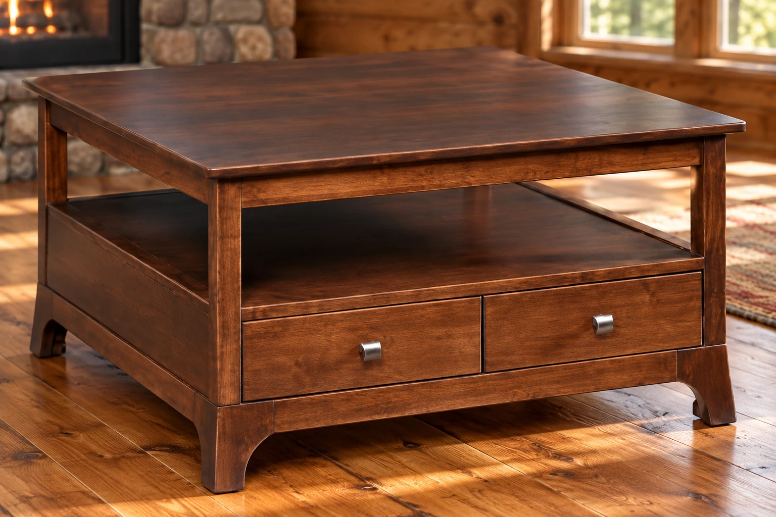 Meadow Glen Square Coffee Table in a cabin