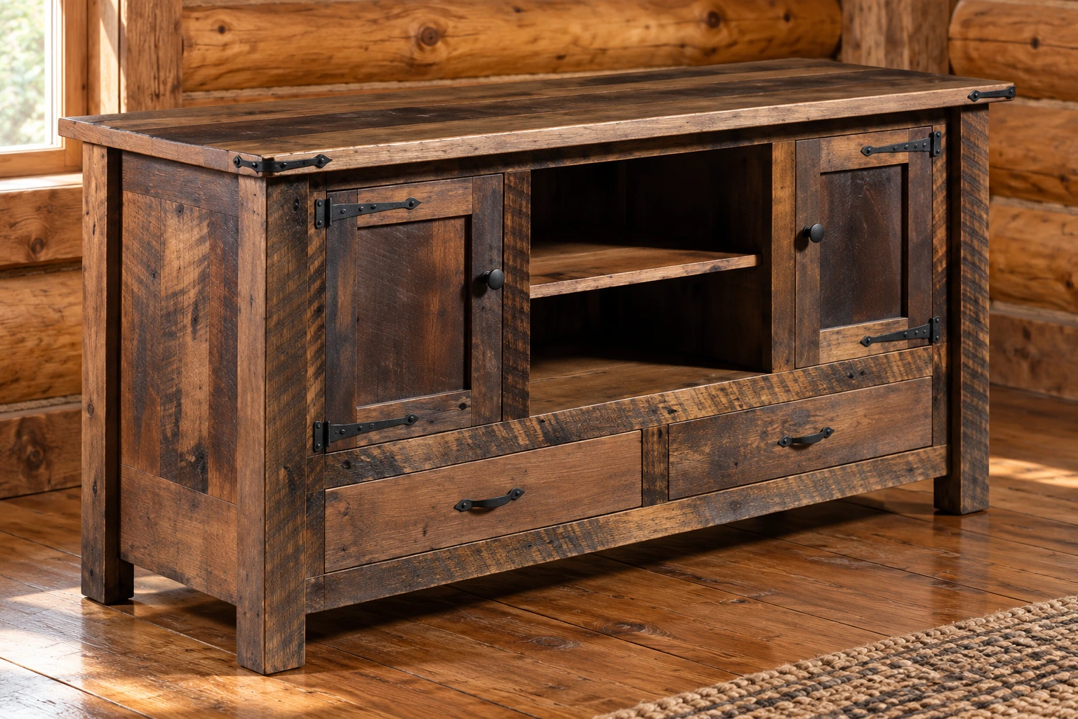 Timber Fork 60-Inch TV Console in a cabin