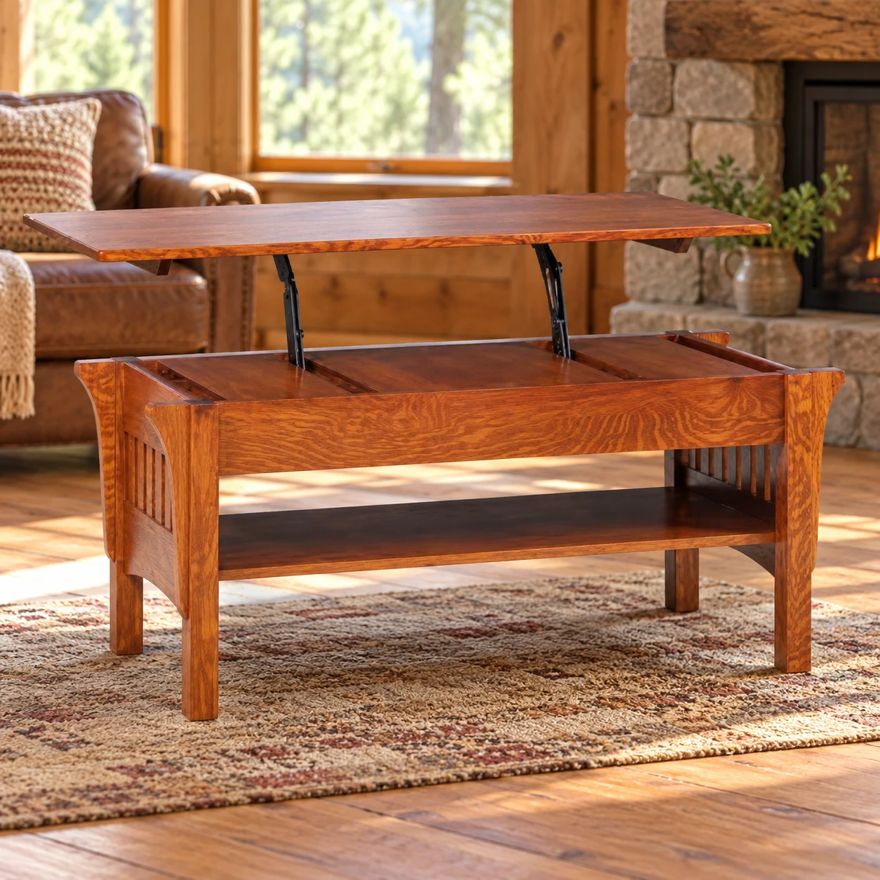 Ridgefield Lift-Top Coffee Table in a cabin