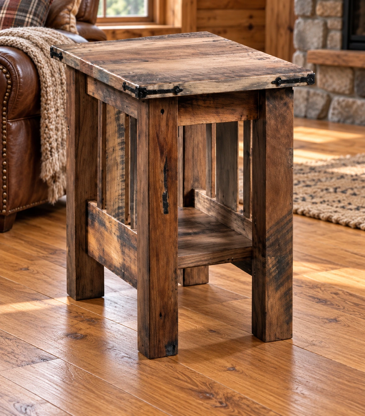 Timber Fork Chairside End Table in a cabin
