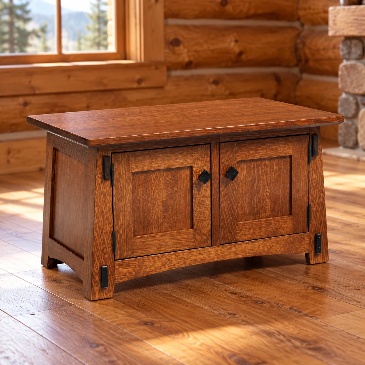 Stonebridge 32-Inch Cabinet Coffee Table in a cabin