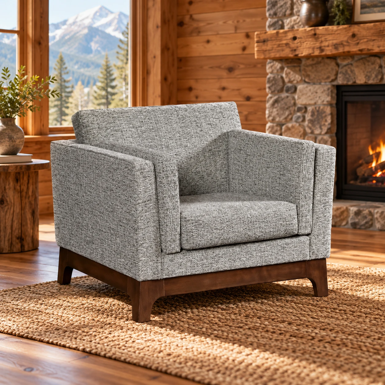 Meadow Glen Brown Maple Chair in a cabin living room