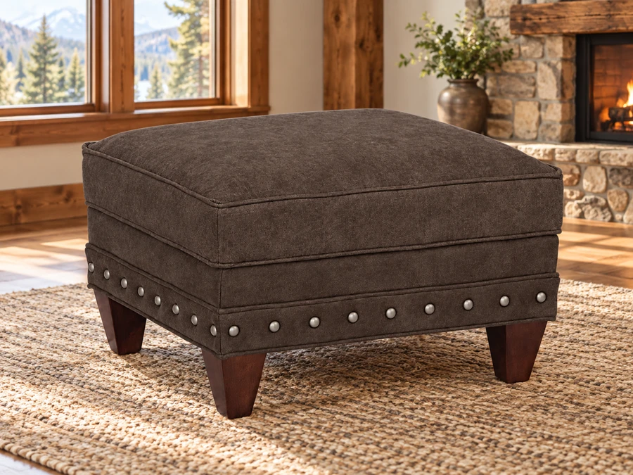 Cedarcrest Ottoman in a cabin