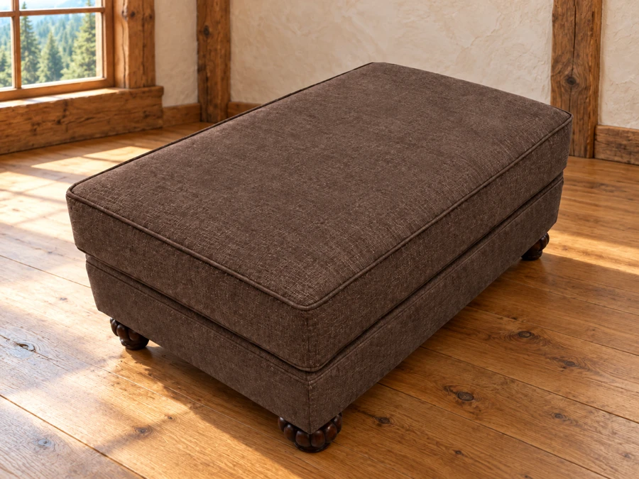 Deerhaven Jumbo Storage Ottoman in a cabin