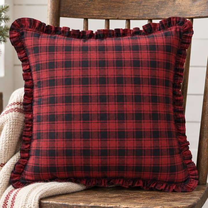 Red Buffalo Plaid Ruffled Pillow — 18 × 18