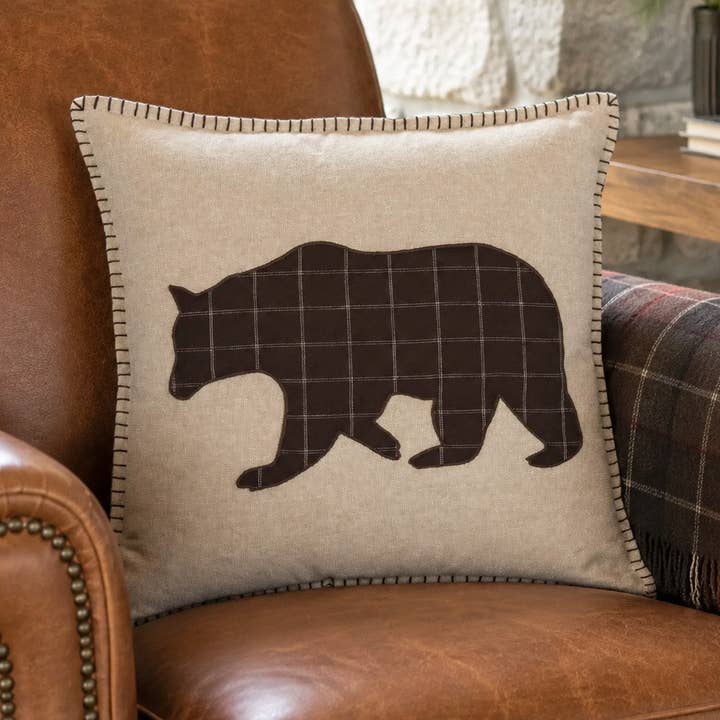 Windowpane Bear Appliqué Pillow — 18 × 18